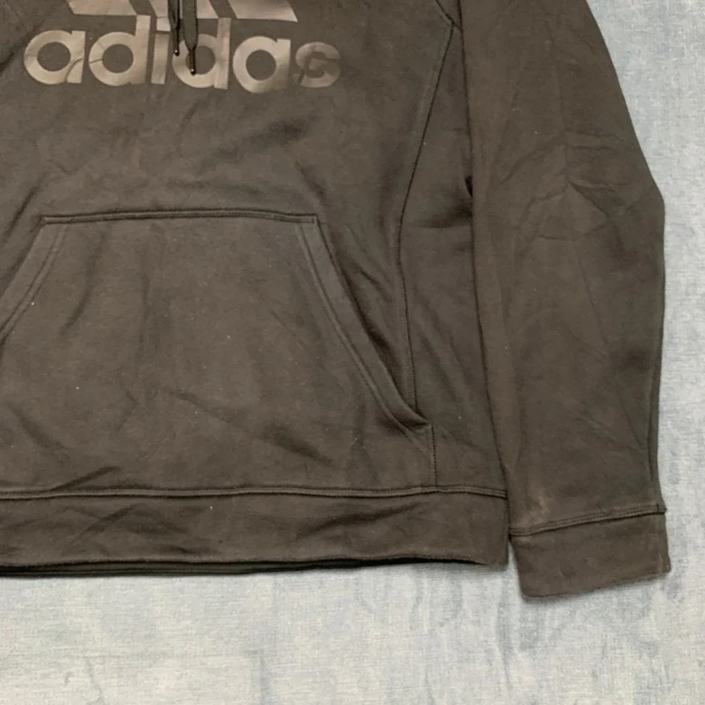 Adidas Hoodie Mens Medium Black Raglan Sleeve 3 Stripes Logo Sports Fleece Lined